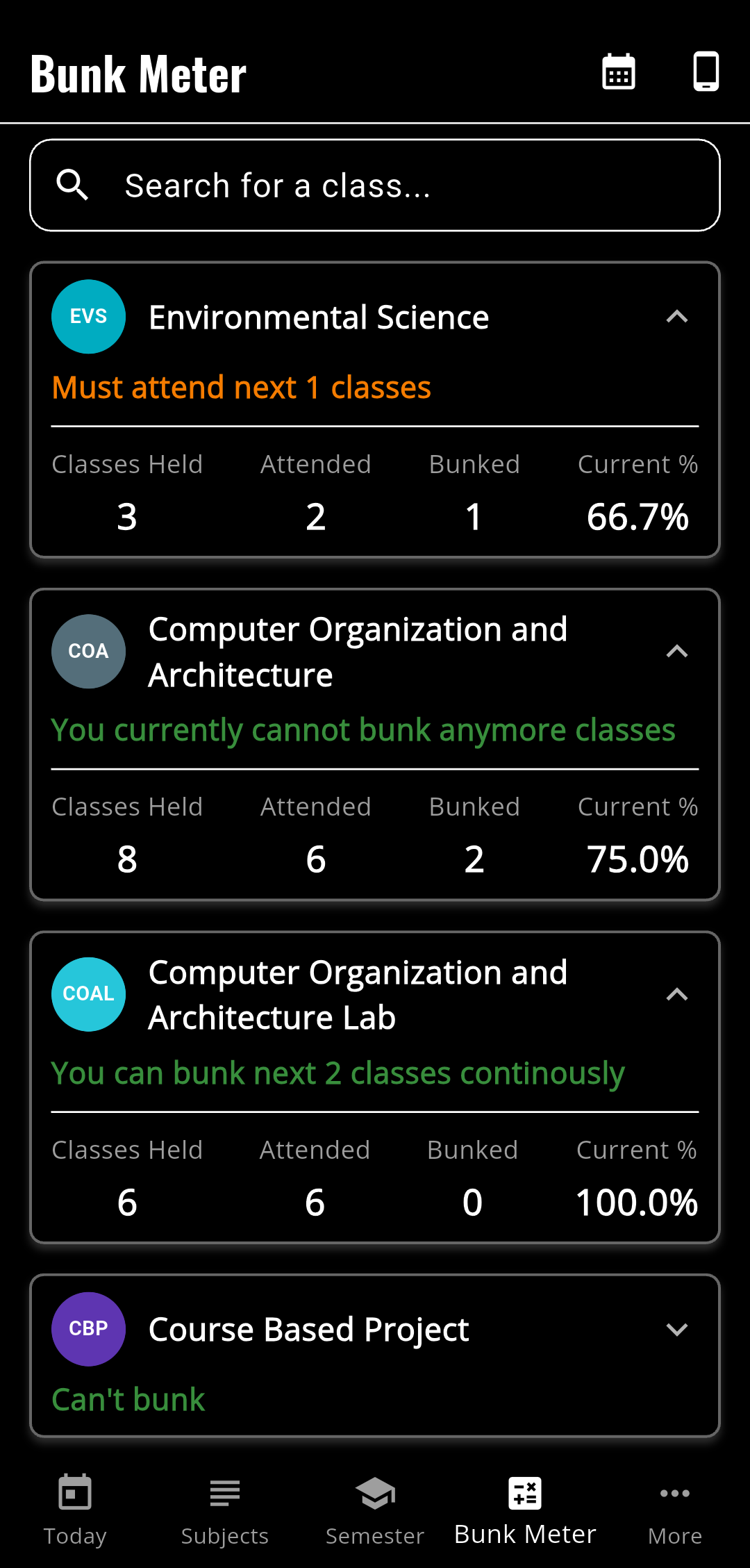 Bunk Meter Detail Screen