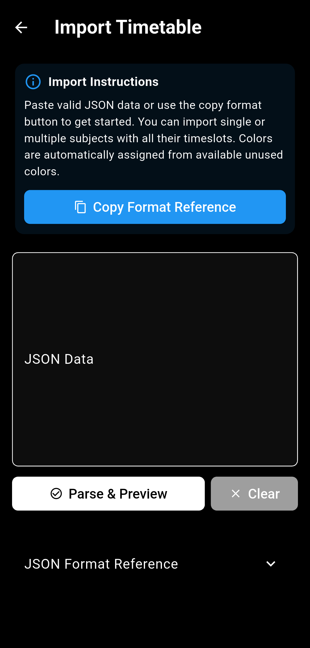 Import Timetable Guide Screen