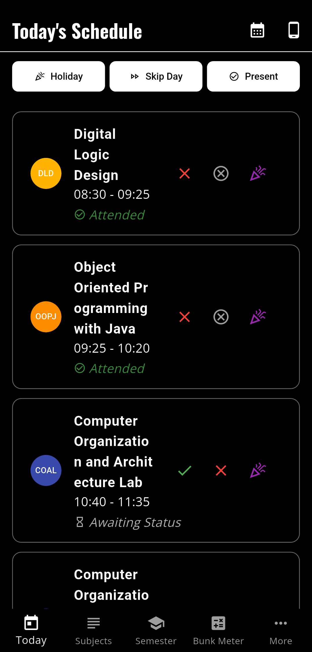 Today's Schedule Screen